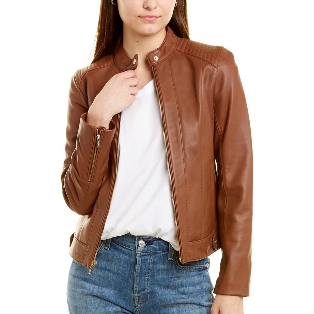 Cole Haan Leather Racer Jacket